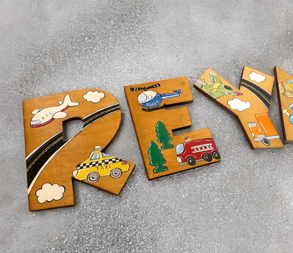 Planes Trains and Automobiles Painted Nursery Room Letters